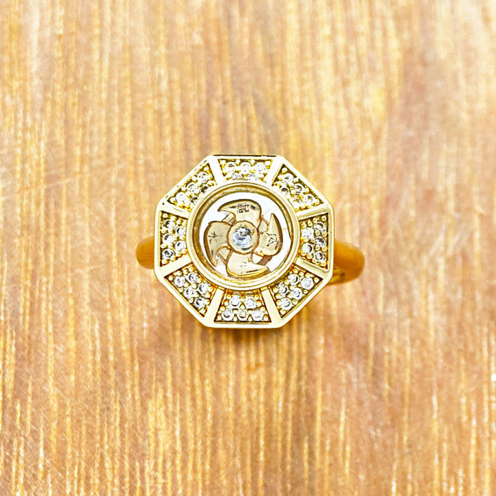 Anello regolabile Buddha Stones Gold Plated Copper Windmill Feng Sheng Shui Qi Luck Wealth