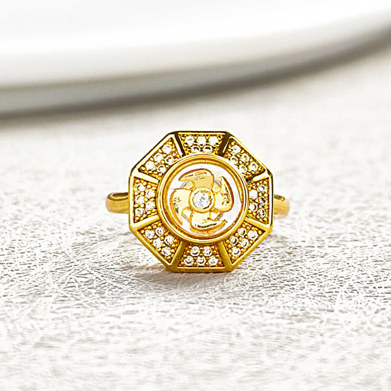 Anello regolabile Buddha Stones Gold Plated Copper Windmill Feng Sheng Shui Qi Luck Wealth