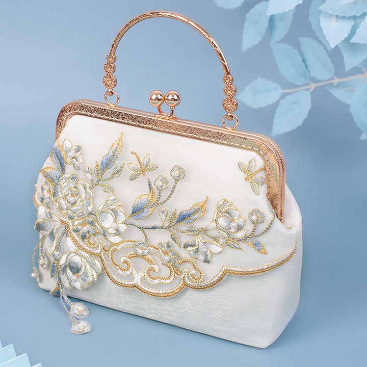 Buddha Stones Jasmine Flowers Ricamo Perle Catena Borsa a Tracolla Borse