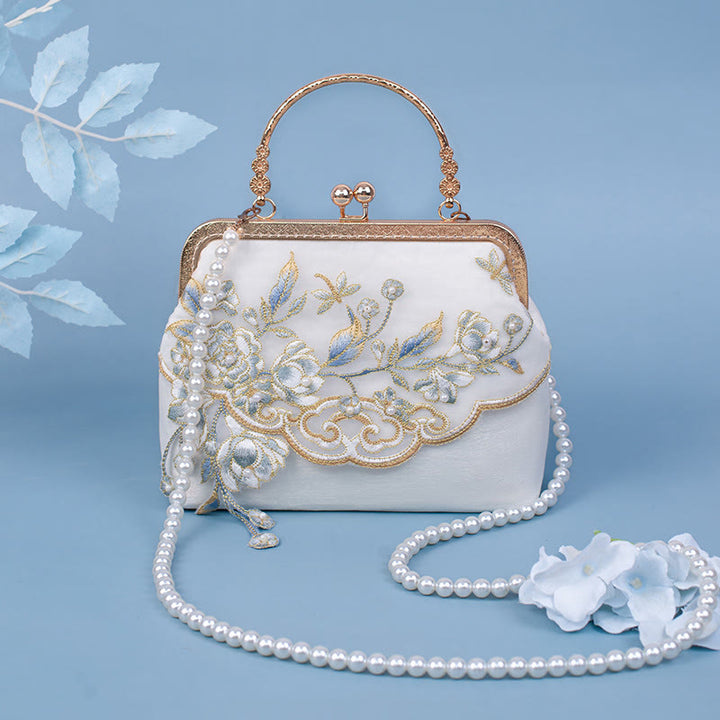 Buddha Stones Jasmine Flowers Ricamo Perle Catena Borsa a Tracolla Borse