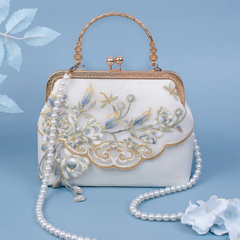 Buddha Stones Jasmine Flowers Ricamo Perle Catena Borsa a Tracolla Borse