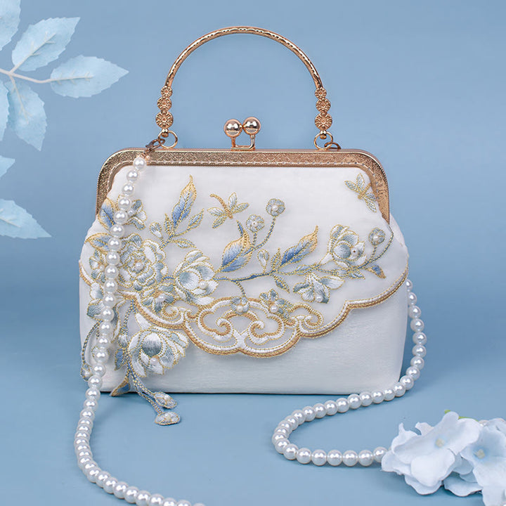 Buddha Stones Jasmine Flowers Ricamo Perle Catena Borsa a Tracolla Borse