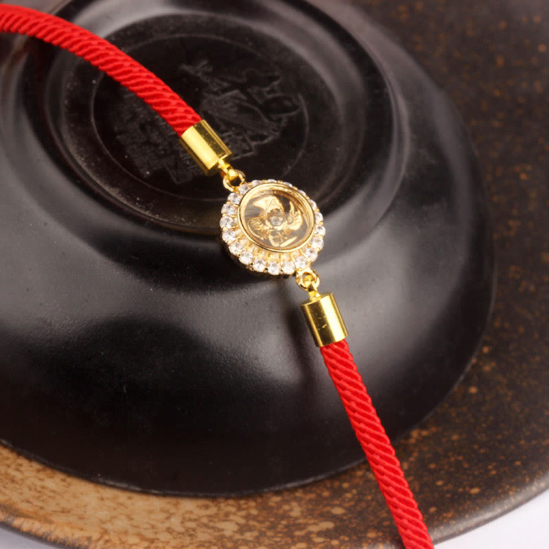 Buddha Stones Braccialetto intrecciato in rame rosso e ottone con mulinello girevole Feng Sheng Shui Qi Protection