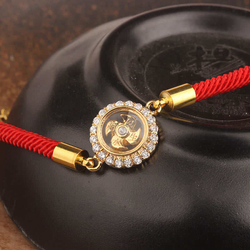 Buddha Stones Braccialetto intrecciato in rame rosso e ottone con mulinello girevole Feng Sheng Shui Qi Protection