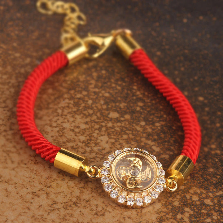 Buddha Stones Braccialetto intrecciato in rame rosso e ottone con mulinello girevole Feng Sheng Shui Qi Protection