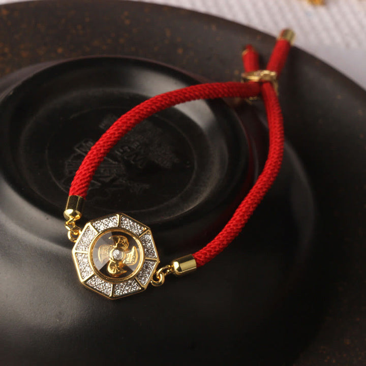 Buddha Stones Rame Ottone Mulino a vento girevole Feng Sheng Shui Qi Braccialetto intrecciato con corda rossa Fede