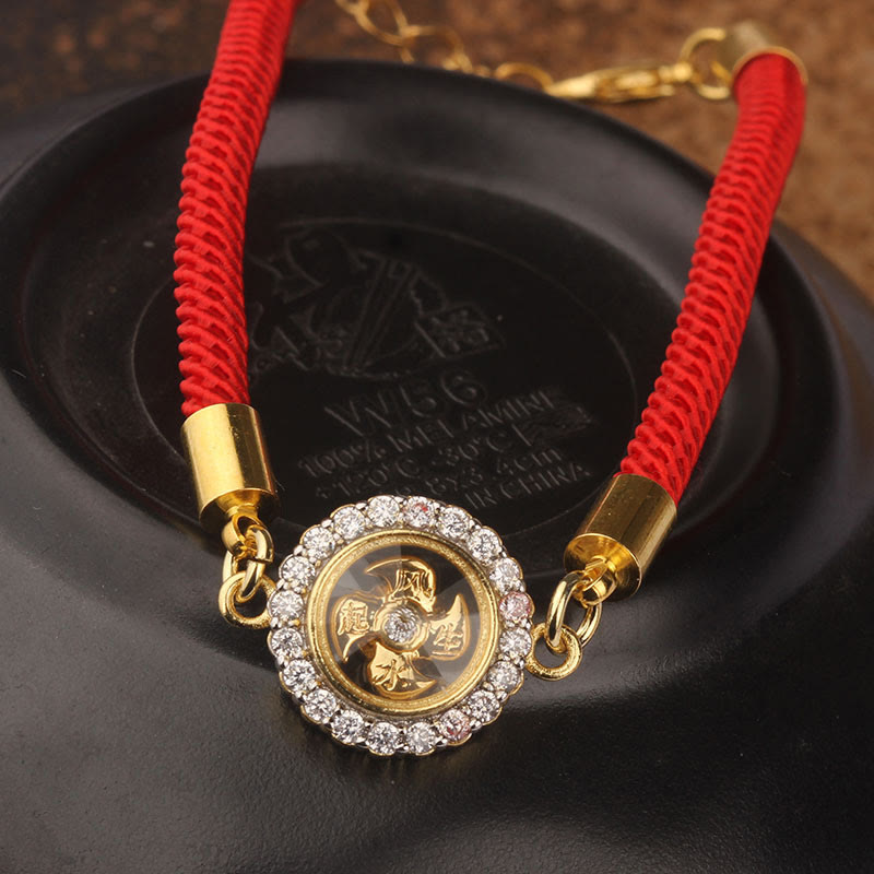 Buddha Stones Braccialetto intrecciato in rame rosso e ottone con mulinello girevole Feng Sheng Shui Qi Protection