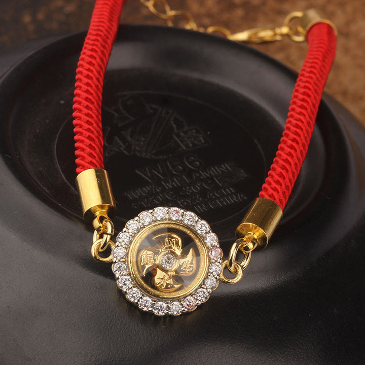 Buddha Stones Braccialetto intrecciato in rame rosso e ottone con mulinello girevole Feng Sheng Shui Qi Protection