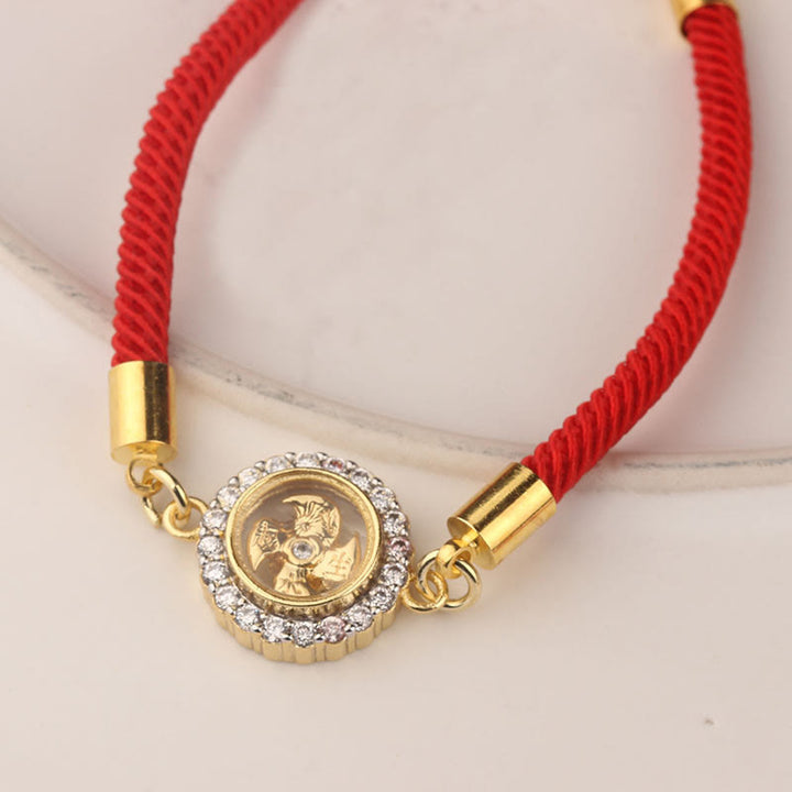 Buddha Stones Braccialetto intrecciato in rame rosso e ottone con mulinello girevole Feng Sheng Shui Qi Protection