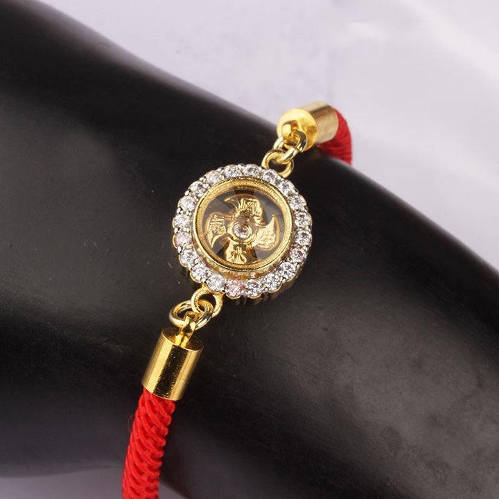 Buddha Stones Braccialetto intrecciato in rame rosso e ottone con mulinello girevole Feng Sheng Shui Qi Protection