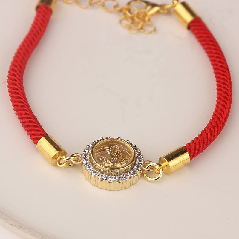 Buddha Stones Braccialetto intrecciato in rame rosso e ottone con mulinello girevole Feng Sheng Shui Qi Protection