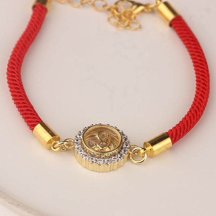 Buddha Stones Braccialetto intrecciato in rame rosso e ottone con mulinello girevole Feng Sheng Shui Qi Protection