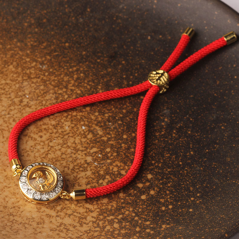 Buddha Stones Rame Ottone Feng Sheng Shui Qi Mulino a vento girevole Braccialetto intrecciato con corda rossa Fede