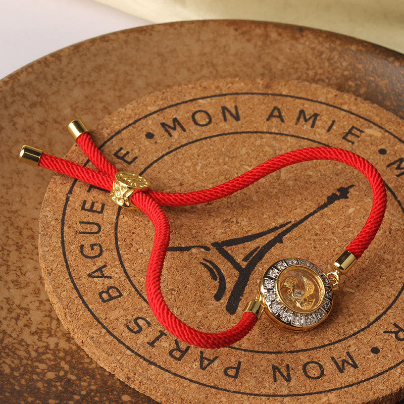 Buddha Stones Rame Ottone Feng Sheng Shui Qi Mulino a vento girevole Braccialetto intrecciato con corda rossa Fede