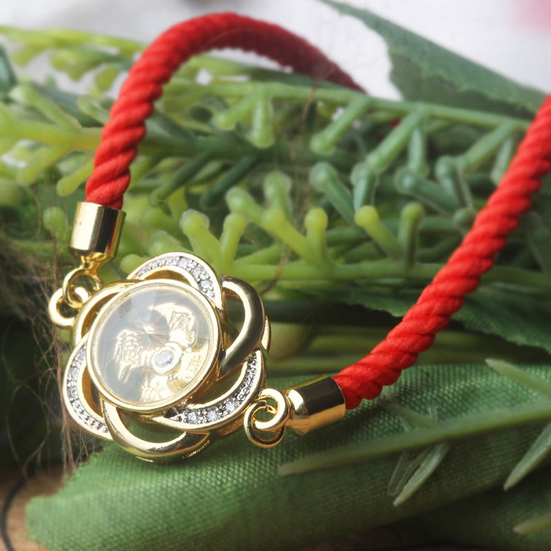 Buddha Stones Rotanti Prugna Rosso Corda Rame Ottone Mulino a Vento Feng Sheng Shui Qi Protezione Bracciale Intrecciato