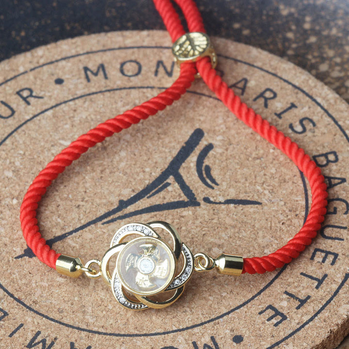 Buddha Stones Rotanti Prugna Rosso Corda Rame Ottone Mulino a Vento Feng Sheng Shui Qi Protezione Bracciale Intrecciato