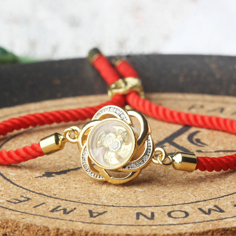 Buddha Stones Rotanti Prugna Rosso Corda Rame Ottone Mulino a Vento Feng Sheng Shui Qi Protezione Bracciale Intrecciato