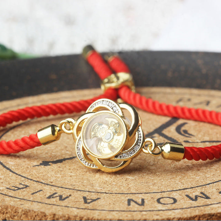 Buddha Stones Rotanti Prugna Rosso Corda Rame Ottone Mulino a Vento Feng Sheng Shui Qi Protezione Bracciale Intrecciato