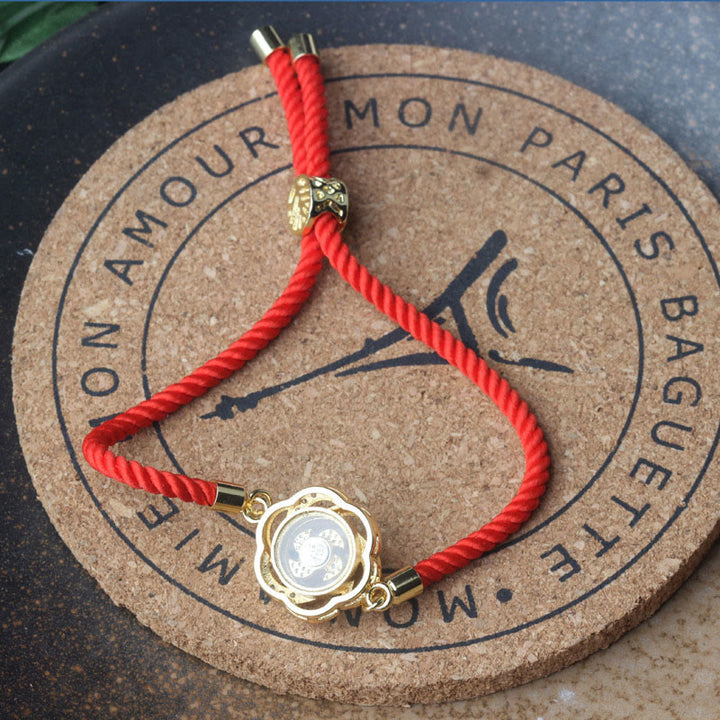Buddha Stones Rotanti Prugna Rosso Corda Rame Ottone Mulino a Vento Feng Sheng Shui Qi Protezione Bracciale Intrecciato