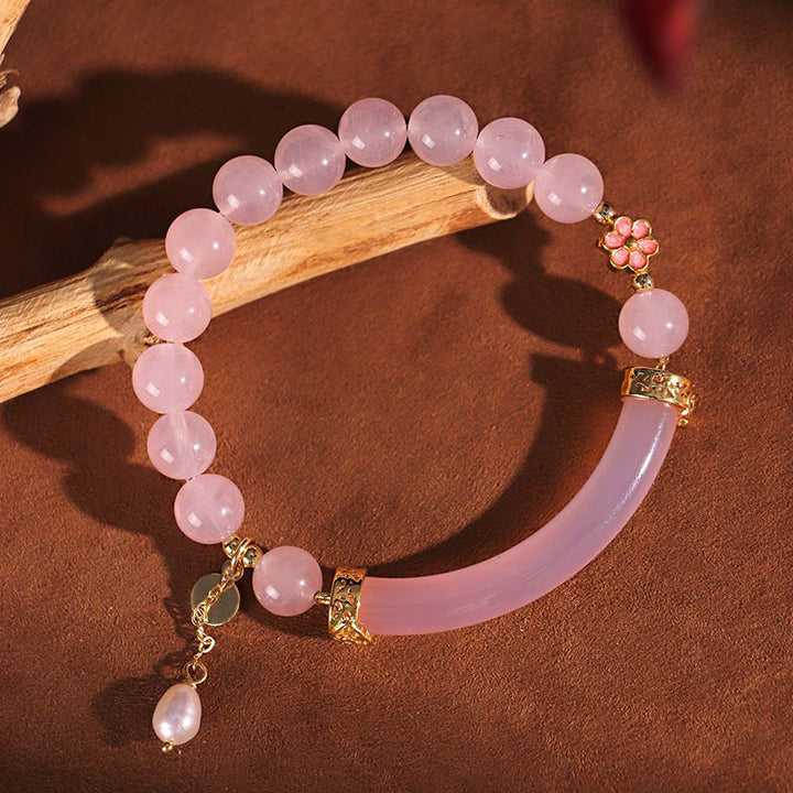 Braccialetto a metà polsino in perle di calcedonio blu e cristallo rosa Buddha Stones - image 1