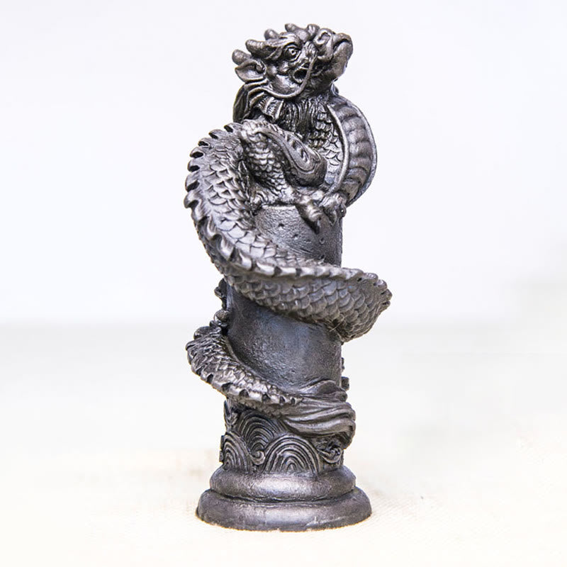 Buddha Stones fatto a mano drago volante intorno al pilastro polvere di ferro ruggine statua in resina decorazione per la casa