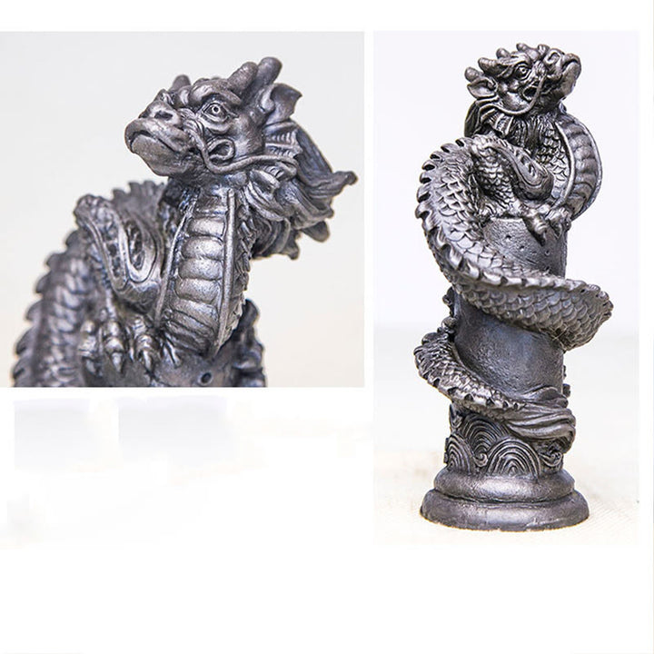 Buddha Stones fatto a mano drago volante intorno al pilastro polvere di ferro ruggine statua in resina decorazione per la casa