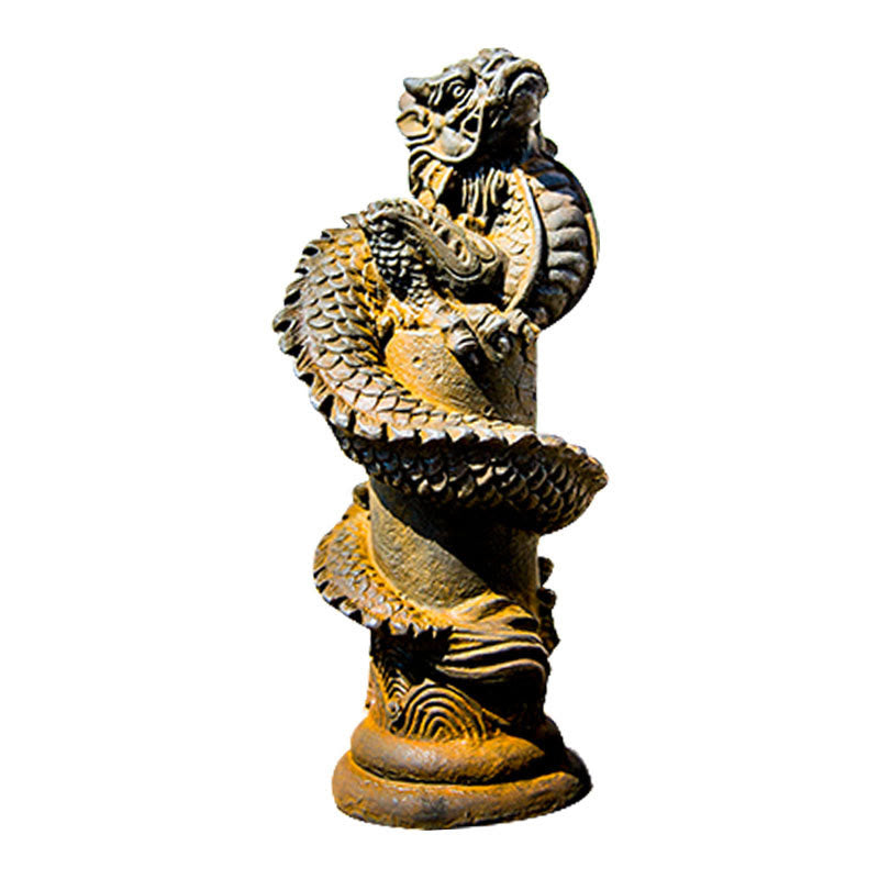 Buddha Stones fatto a mano drago volante intorno al pilastro polvere di ferro ruggine statua in resina decorazione per la casa