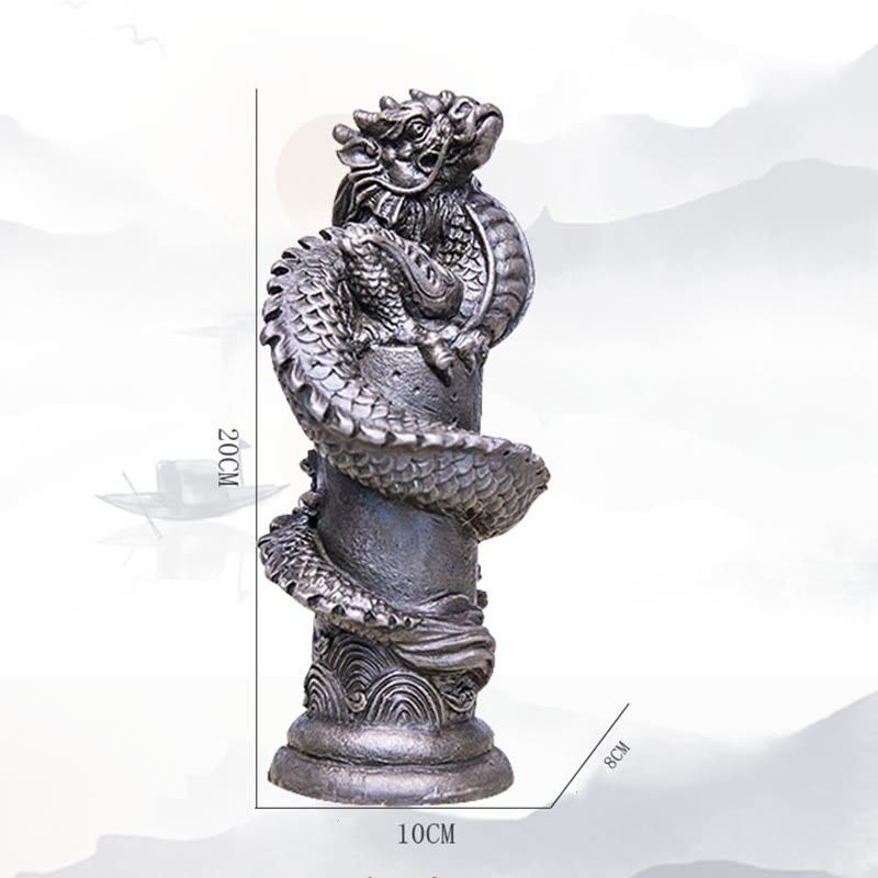 Buddha Stones fatto a mano drago volante intorno al pilastro polvere di ferro ruggine statua in resina decorazione per la casa