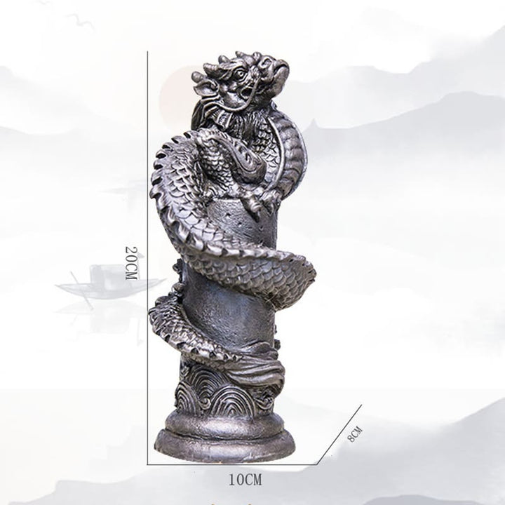 Buddha Stones fatto a mano drago volante intorno al pilastro polvere di ferro ruggine statua in resina decorazione per la casa