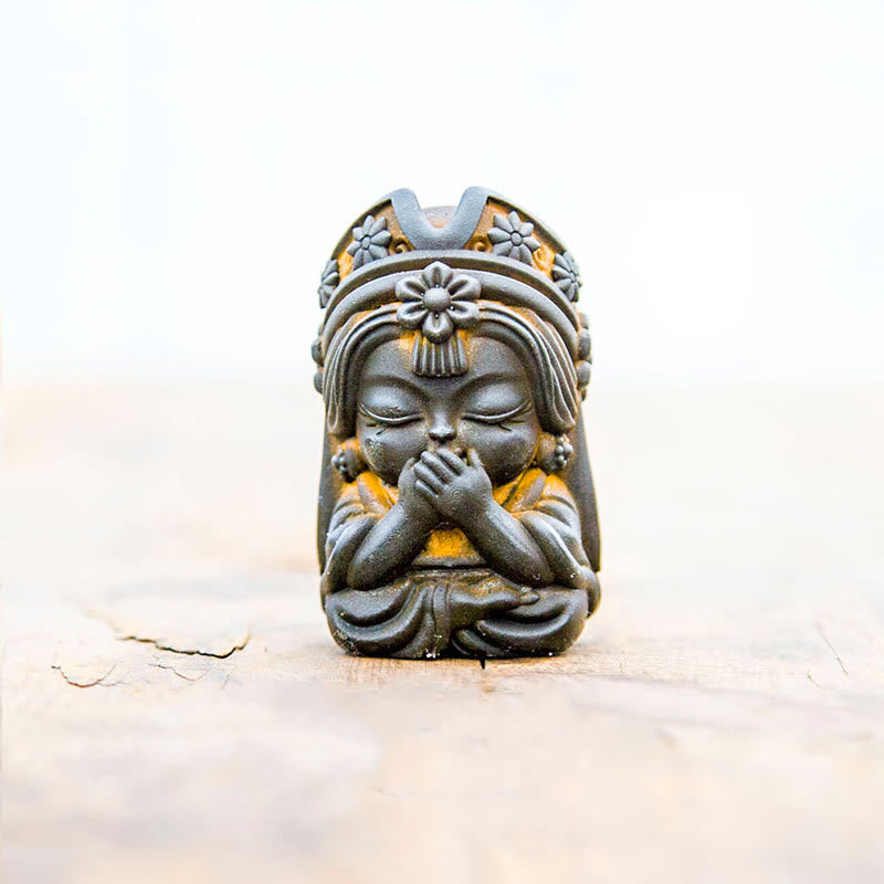 Buddha Stones fatte a mano Zakiram polvere di ferro ruggine statua in resina fusa decorazione della casa zen - Versione Rust - Non dire 7*4*4cm - image 10