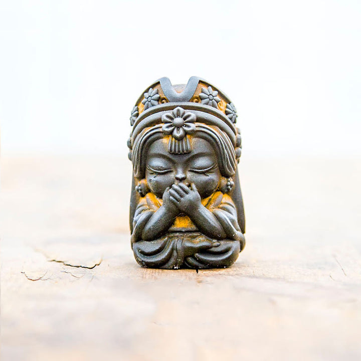 Buddha Stones fatte a mano Zakiram polvere di ferro ruggine statua in resina fusa decorazione della casa zen - Versione Rust - Non dire 7*4*4cm - image 10