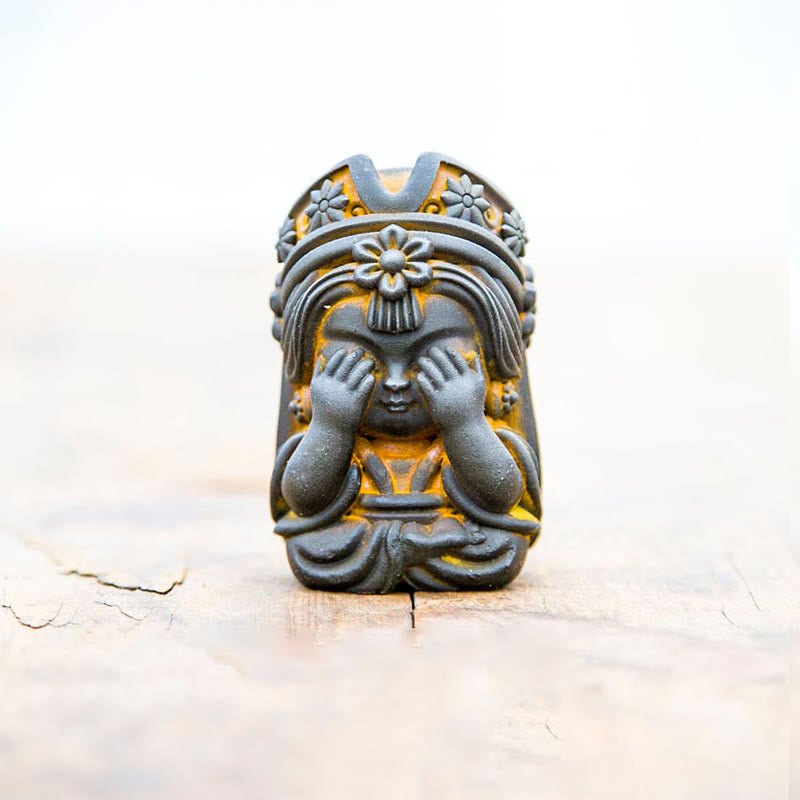 Buddha Stones fatte a mano Zakiram polvere di ferro ruggine statua in resina fusa decorazione della casa zen - Versione Rust - Non guardare 7*4*4cm - image 13