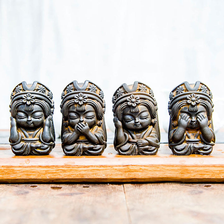 Buddha Stones fatte a mano Zakiram polvere di ferro ruggine statua in resina fusa decorazione della casa zen - Versione Rust - Set da 4 pezzi - image 0