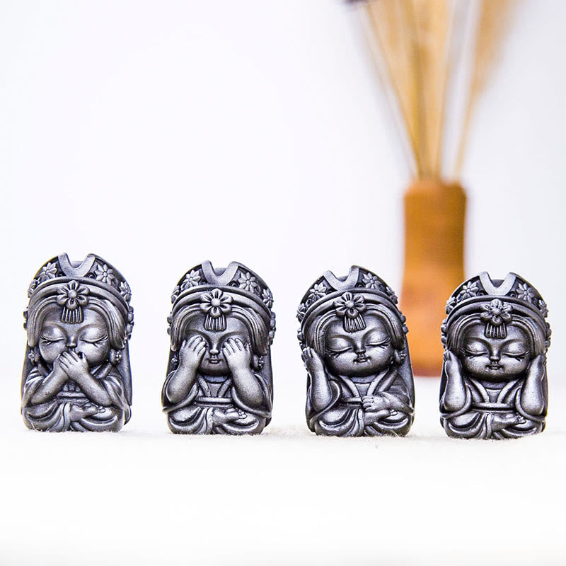Buddha Stones fatte a mano Zakiram polvere di ferro ruggine statua in resina fusa decorazione della casa zen - Versione lucidata - Set da 4 pezzi - image 31