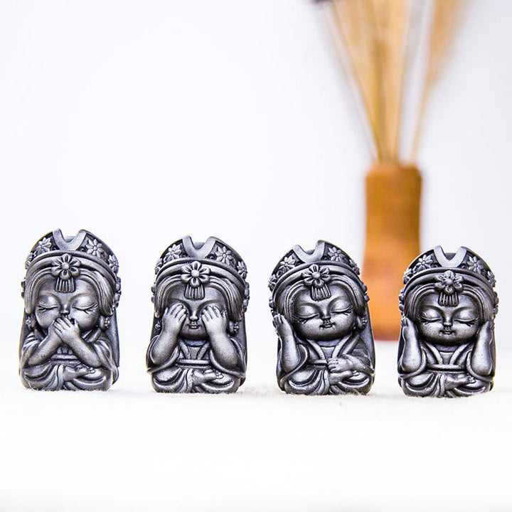 Buddha Stones fatte a mano Zakiram polvere di ferro ruggine statua in resina fusa decorazione della casa zen - Versione lucidata - Set da 4 pezzi - image 31