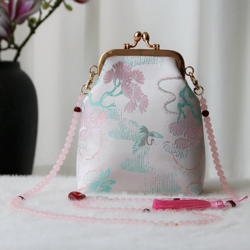 Borsa a tracolla con catena di perle e ricamo cinese retrò Buddha Stones - Albero di lavanda 14*6*18cm - image 19