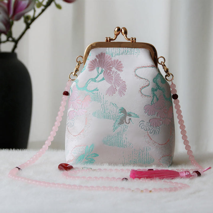 Borsa a tracolla con catena di perle e ricamo cinese retrò Buddha Stones - Albero di lavanda 14*6*18cm - image 19