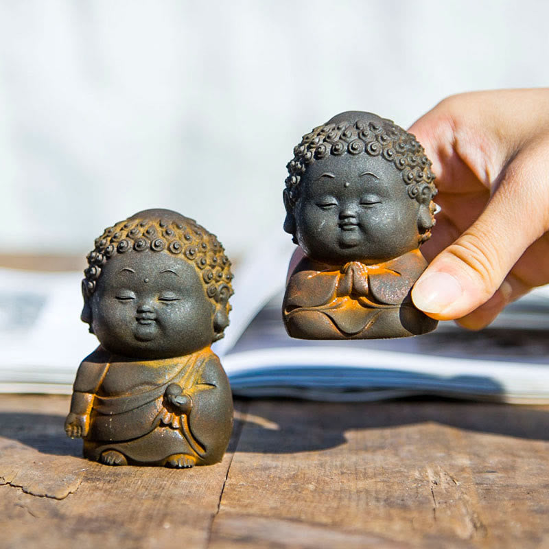 Buddha Stones Piccolo In Piedi Sdraiato Seduto Carino Buddha Polvere di Ferro Ruggine Statua in Resina Decorazione per la Casa - image 3