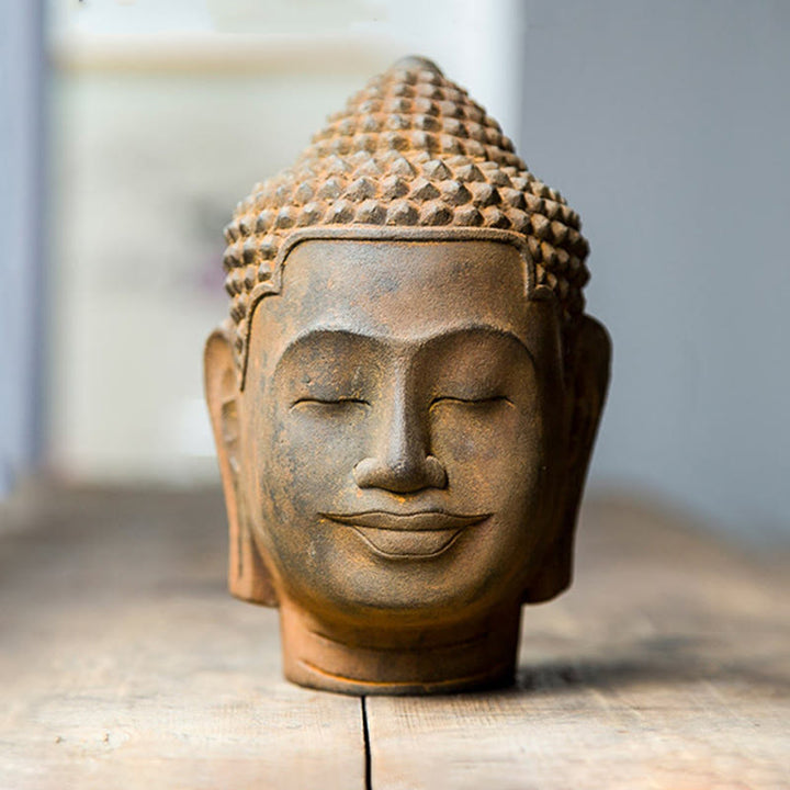 Buddha Stones Occhi Chiusi Contemplazione Meditazione Testa del Buddha Polvere di Ferro Ruggine Statua in Resina Decorazione per la Casa