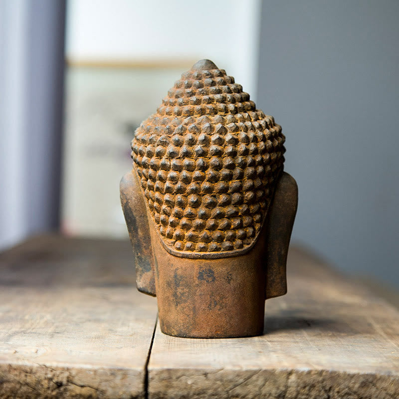 Buddha Stones Occhi Chiusi Contemplazione Meditazione Testa del Buddha Polvere di Ferro Ruggine Statua in Resina Decorazione per la Casa
