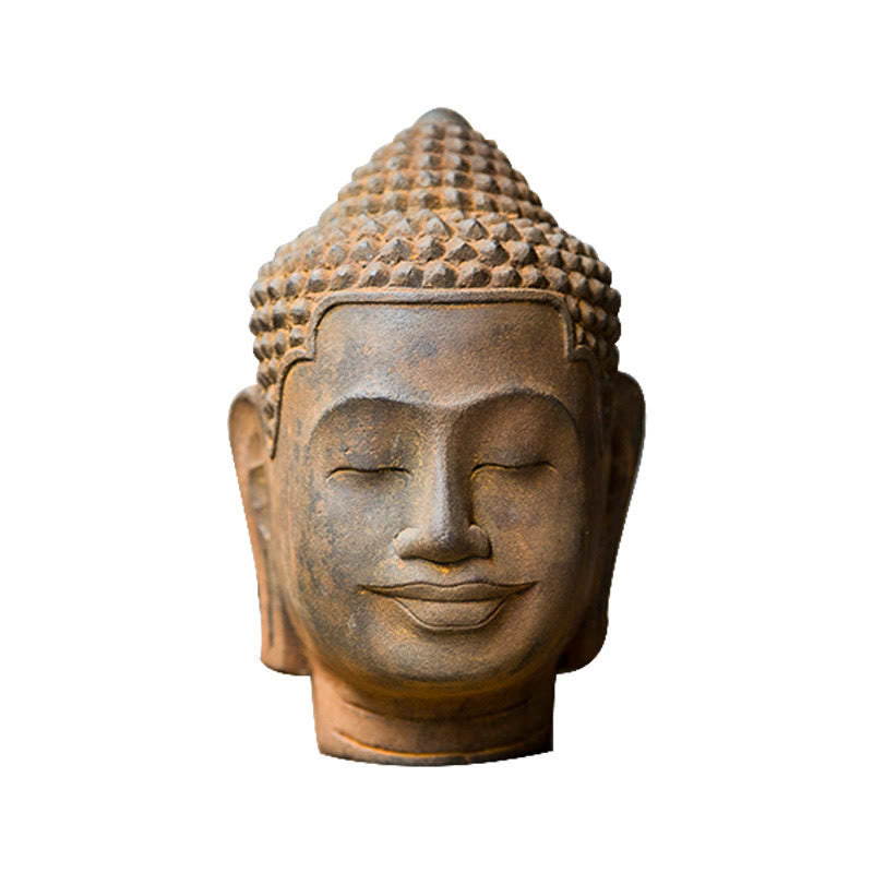 Buddha Stones Occhi Chiusi Contemplazione Meditazione Testa del Buddha Polvere di Ferro Ruggine Statua in Resina Decorazione per la Casa