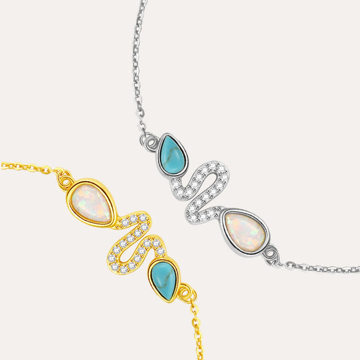 Braccialetto di protezione dell'anno del serpente in argento sterling 925 con Buddha Stones e opale turchese
