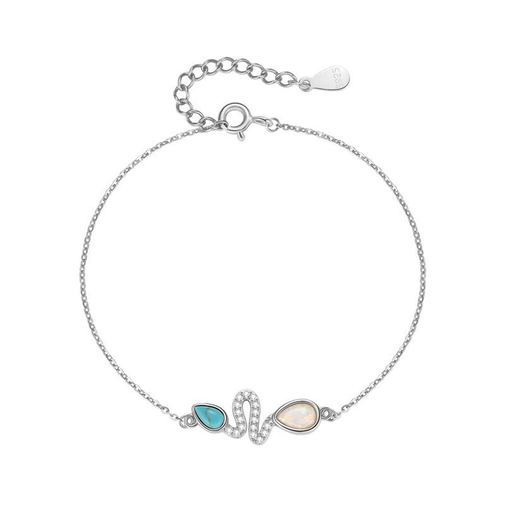 Braccialetto di protezione dell'anno del serpente in argento sterling 925 con Buddha Stones e opale turchese