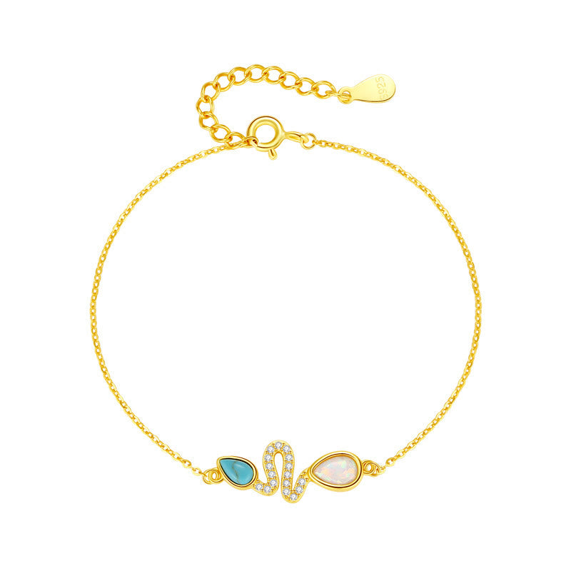 Braccialetto di protezione dell'anno del serpente in argento sterling 925 con Buddha Stones e opale turchese