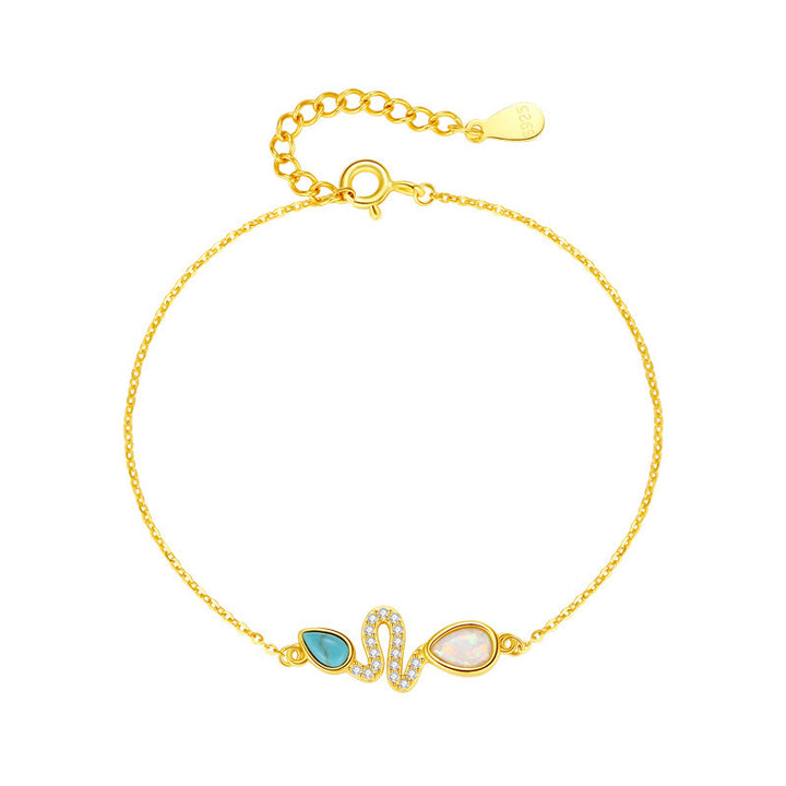 Braccialetto di protezione dell'anno del serpente in argento sterling 925 con Buddha Stones e opale turchese