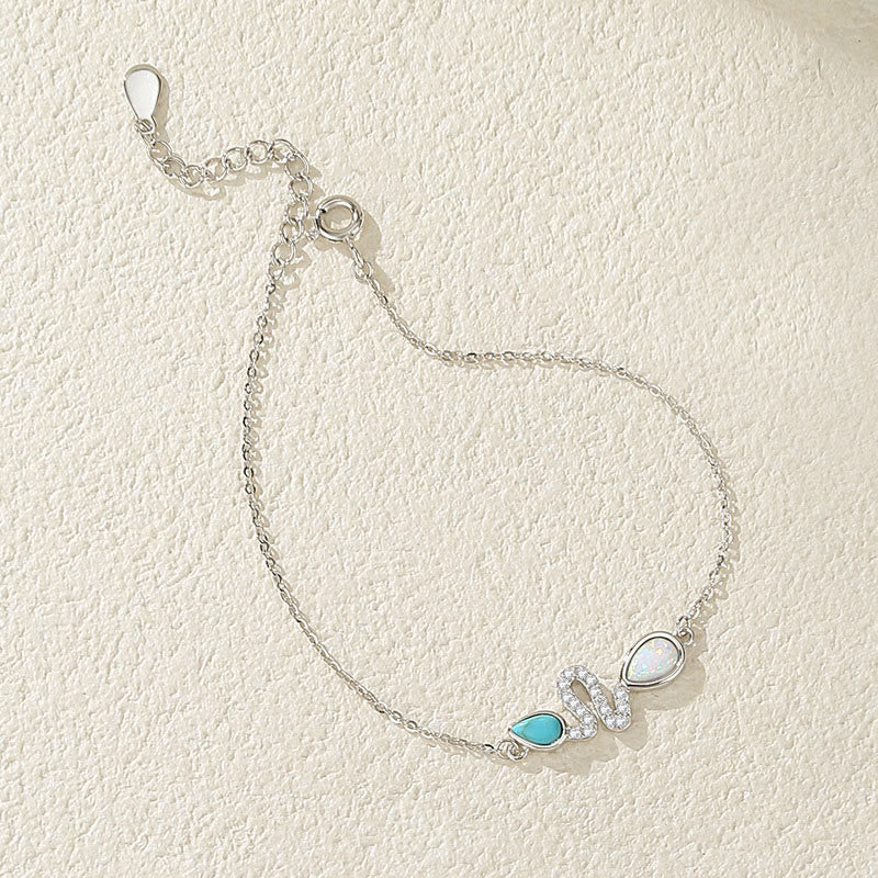 Braccialetto di protezione dell'anno del serpente in argento sterling 925 con Buddha Stones e opale turchese