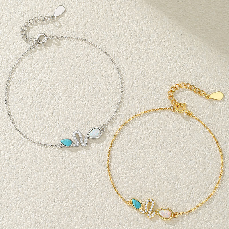 Braccialetto di protezione dell'anno del serpente in argento sterling 925 con Buddha Stones e opale turchese
