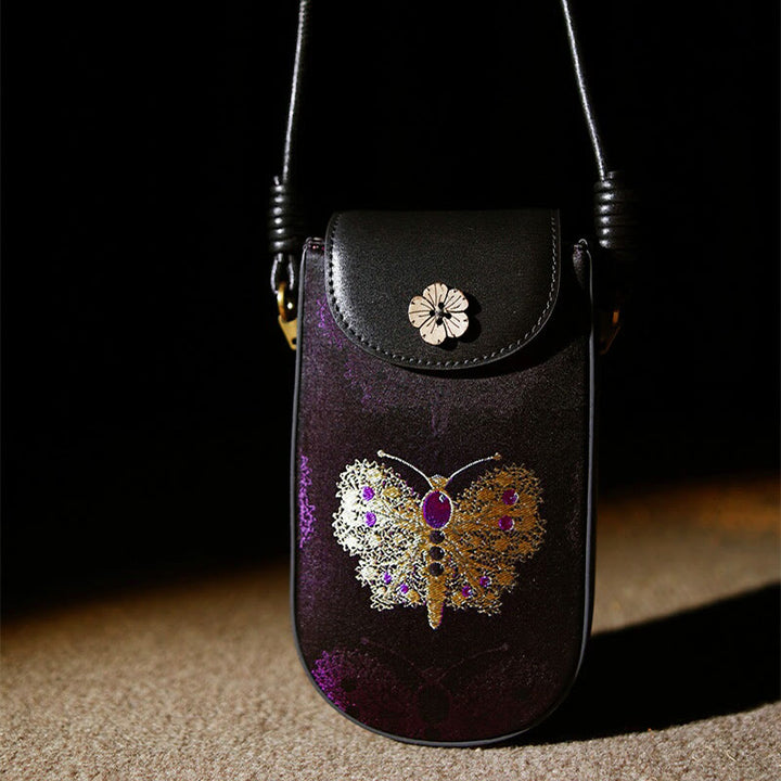 Buddha Stones Retro Fiore Farfalla Foglie Rami Canzone Broccato Borsa a Tracolla Hangbags