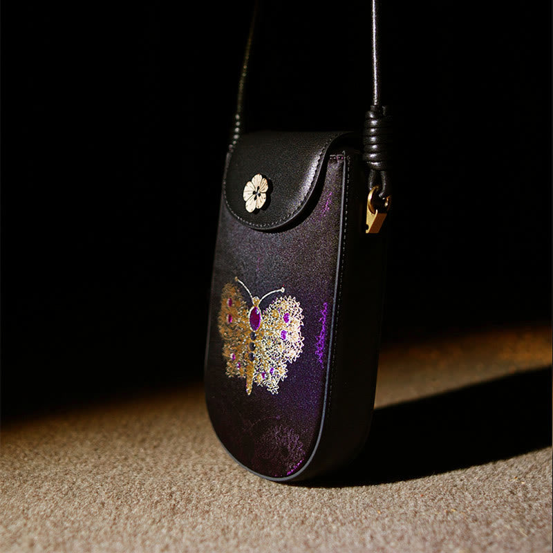 Buddha Stones Retro Fiore Farfalla Foglie Rami Canzone Broccato Borsa a Tracolla Hangbags