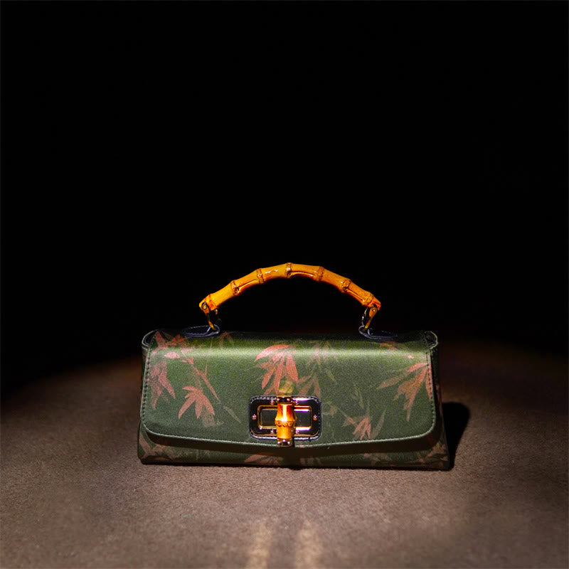 Borsa a tracolla con catena in metallo, manico in bambù , Buddha Stones, foglie, rami